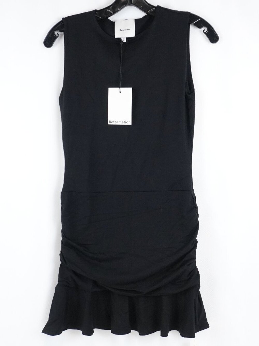 Reformation Amelia Ruched & Ruffle Mini Dress In Black Women's Size Small - NWT